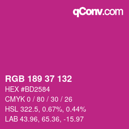 颜色代码: RGB 189 37 132 | qconv.com