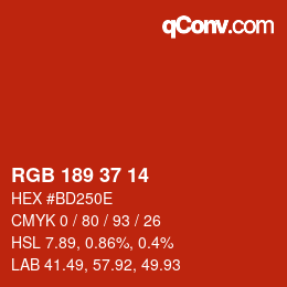 Color code: RGB 189 37 14 | qconv.com