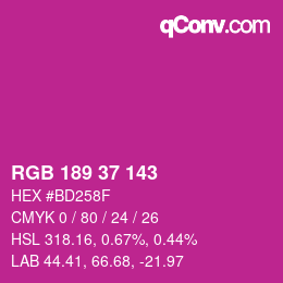 カラーコード: RGB 189 37 143 | qconv.com