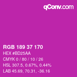 颜色代码: RGB 189 37 170 | qconv.com