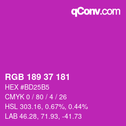 颜色代码: RGB 189 37 181 | qconv.com