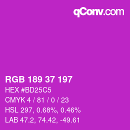 Color code: RGB 189 37 197 | qconv.com