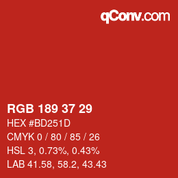 Color code: RGB 189 37 29 | qconv.com