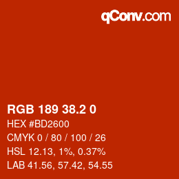 カラーコード: RGB 189 38.2 0 | qconv.com