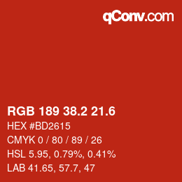 カラーコード: RGB 189 38.2 21.6 | qconv.com