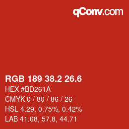 カラーコード: RGB 189 38.2 26.6 | qconv.com
