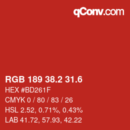 カラーコード: RGB 189 38.2 31.6 | qconv.com