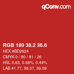 カラーコード: RGB 189 38.2 36.6 | qconv.com