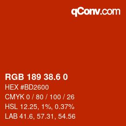 カラーコード: RGB 189 38.6 0 | qconv.com