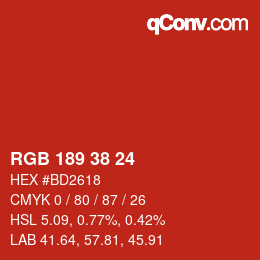 カラーコード: RGB 189 38 24 | qconv.com