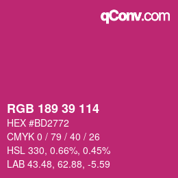 Color code: RGB 189 39 114 | qconv.com
