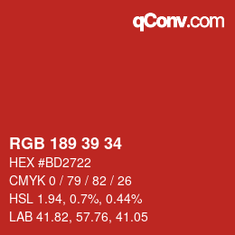 Color code: RGB 189 39 34 | qconv.com