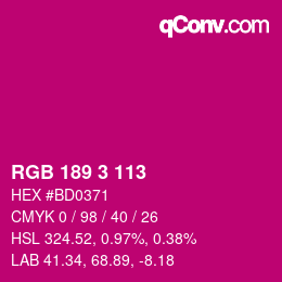 Color code: RGB 189 3 113 | qconv.com