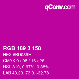 Color code: RGB 189 3 158 | qconv.com