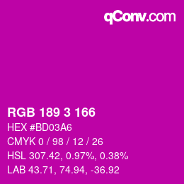 Color code: RGB 189 3 166 | qconv.com