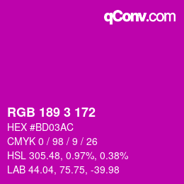 カラーコード: RGB 189 3 172 | qconv.com