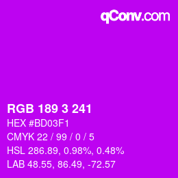 Color code: RGB 189 3 241 | qconv.com
