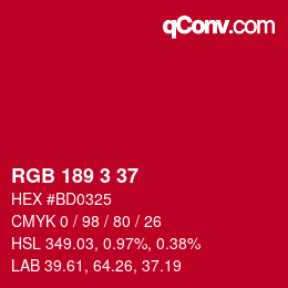 カラーコード: RGB 189 3 37 | qconv.com