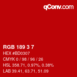 Color code: RGB 189 3 7 | qconv.com