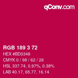 Color code: RGB 189 3 72 | qconv.com