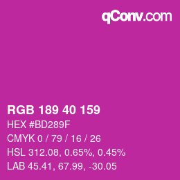 Color code: RGB 189 40 159 | qconv.com