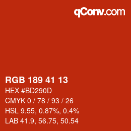 カラーコード: RGB 189 41 13 | qconv.com