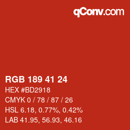 カラーコード: RGB 189 41 24 | qconv.com