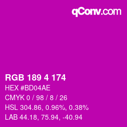 Color code: RGB 189 4 174 | qconv.com