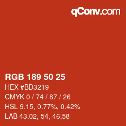 Farbcode: RGB 189 50 25 | qconv.com