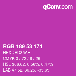 カラーコード: RGB 189 53 174 | qconv.com