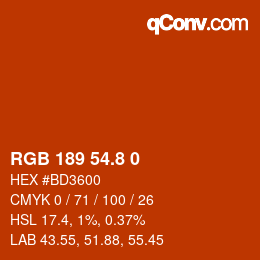 カラーコード: RGB 189 54.8 0 | qconv.com