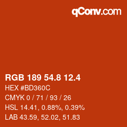 カラーコード: RGB 189 54.8 12.4 | qconv.com