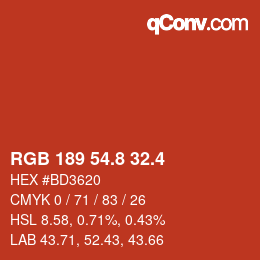 カラーコード: RGB 189 54.8 32.4 | qconv.com
