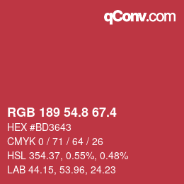 カラーコード: RGB 189 54.8 67.4 | qconv.com