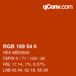 カラーコード: RGB 189 54 0 | qconv.com