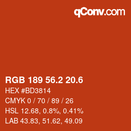 カラーコード: RGB 189 56.2 20.6 | qconv.com