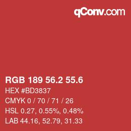 カラーコード: RGB 189 56.2 55.6 | qconv.com