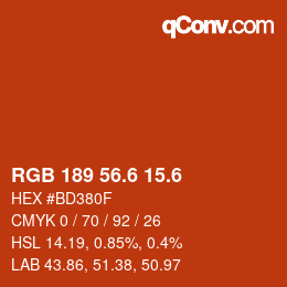 カラーコード: RGB 189 56.6 15.6 | qconv.com