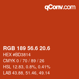 カラーコード: RGB 189 56.6 20.6 | qconv.com