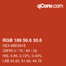 カラーコード: RGB 189 56.6 30.6 | qconv.com