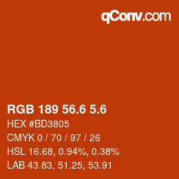 カラーコード: RGB 189 56.6 5.6 | qconv.com