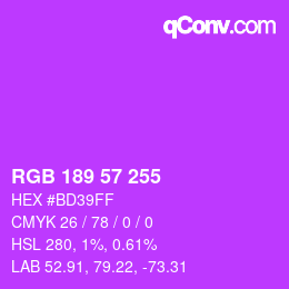 Color code: RGB 189 57 255 | qconv.com