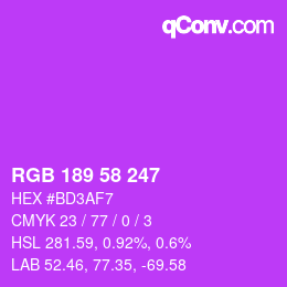 Color code: RGB 189 58 247 | qconv.com