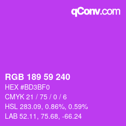 Color code: RGB 189 59 240 | qconv.com