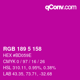 颜色代码: RGB 189 5 158 | qconv.com