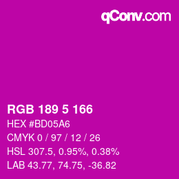 颜色代码: RGB 189 5 166 | qconv.com