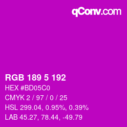 Color code: RGB 189 5 192 | qconv.com