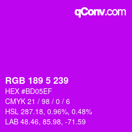 颜色代码: RGB 189 5 239 | qconv.com