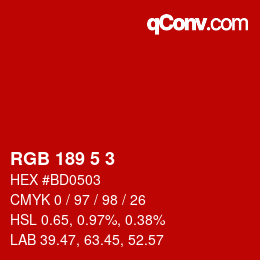 カラーコード: RGB 189 5 3 | qconv.com