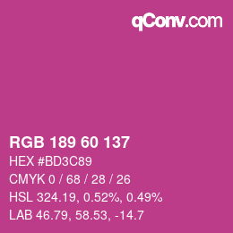 カラーコード: RGB 189 60 137 | qconv.com